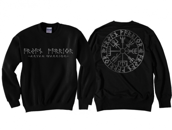 Pullover - Aryan Warrior - Vegvisir Runenschrift - schwarz/silber