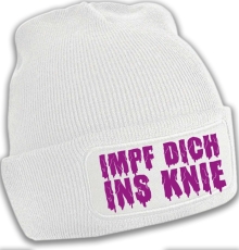 Mütze - BD - Impf dich ins Knie - weiß/lila