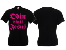 Frauen T-Shirt - Odin statt Jesus - Motiv 3 - schwarz/pink