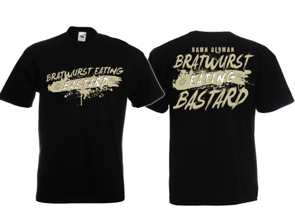 Frauen T-Shirt - Bratwurst eating Bastard - schwarz/beige