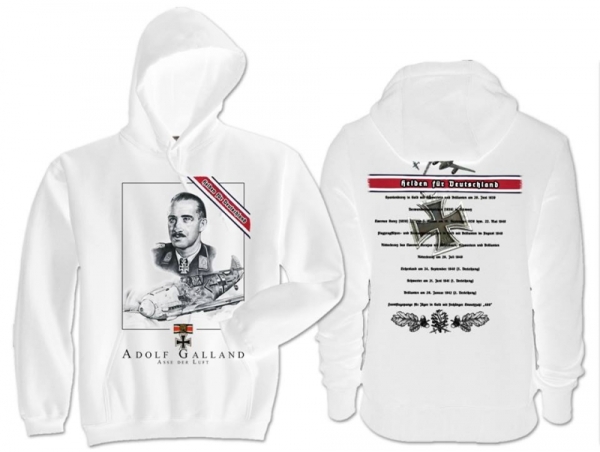 Kapuzenpullover - Helden für Deutschland - Adolf Galland - weiß