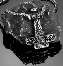 Halskette - Thors Hammer - mit Valknut - silber