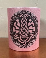 Glitzer Tasse - pink - Thors Hammer mit Schwarzer Sonne