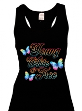 Frauen Top - young,white & free - schwarz - bunt