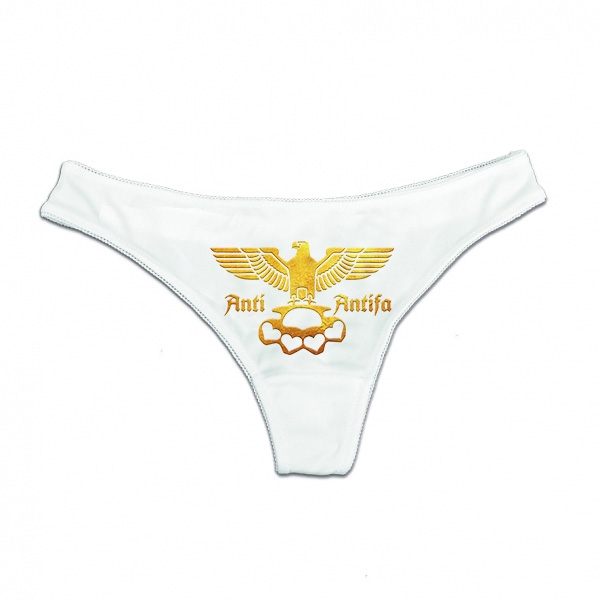 String Tanga - Anti Antifa - Adler mit Schlagring - Gold - weiß