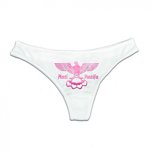 String Tanga - Anti Antifa - Adler mit Schlagring - Pink - weiß