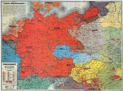 Bildwandkarte - Sprachenkarte von Mitteleuropa - Deutsche Siedlungsgebiete