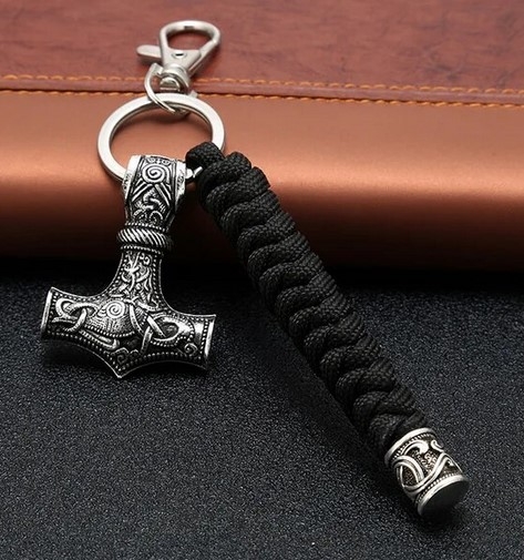 Schlüsselanhänger - Thors Hammer - Paracord - mit Haken - schwarz