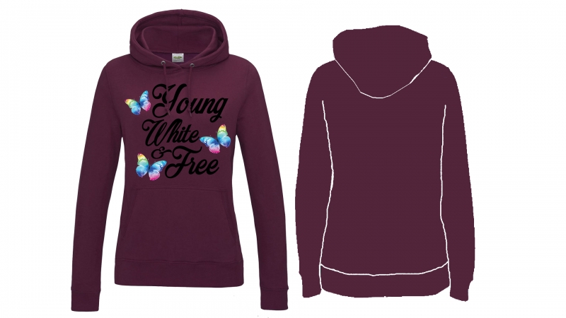 Frauen College Hoodie - young, white & free - burgundy